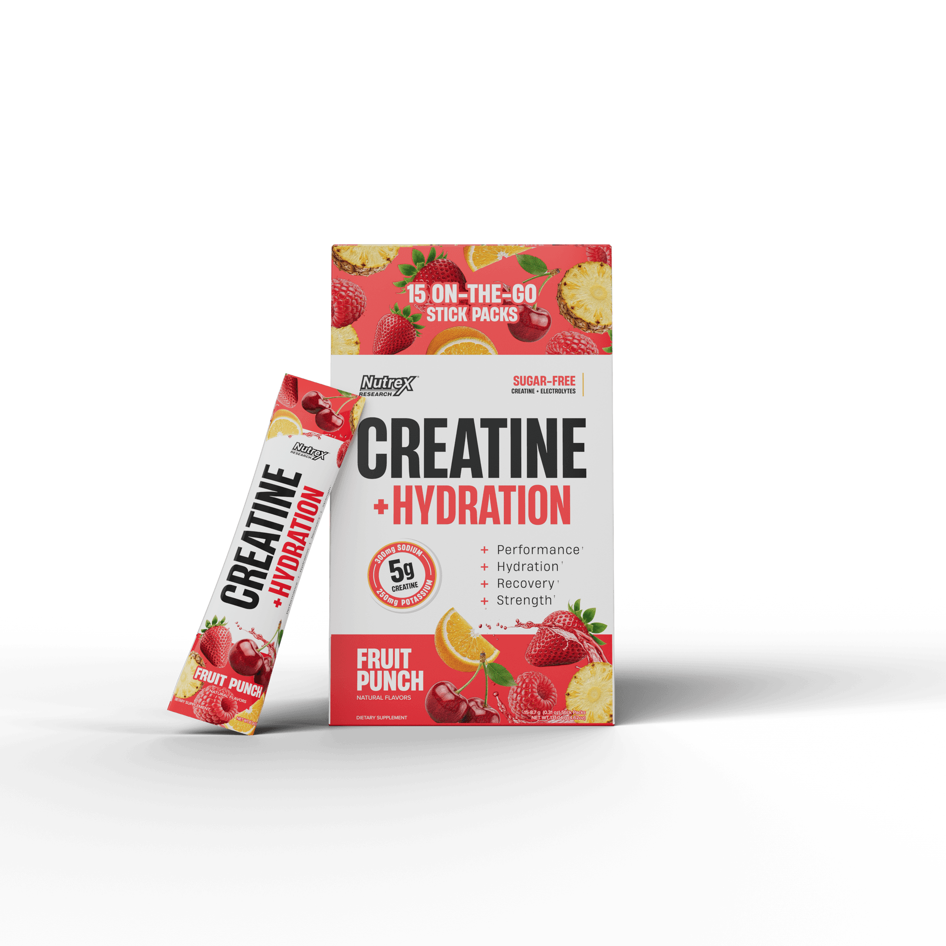 Creatine + Hydration Fruit Punch · 15 Sticks Nutrex Essential Colombia