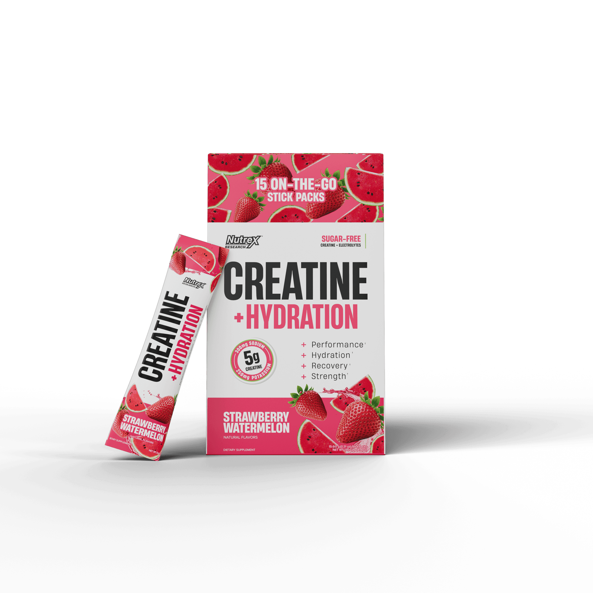 Creatine + Hydration Strawberry Watermelon · 15 Sticks Nutrex Essential Colombia